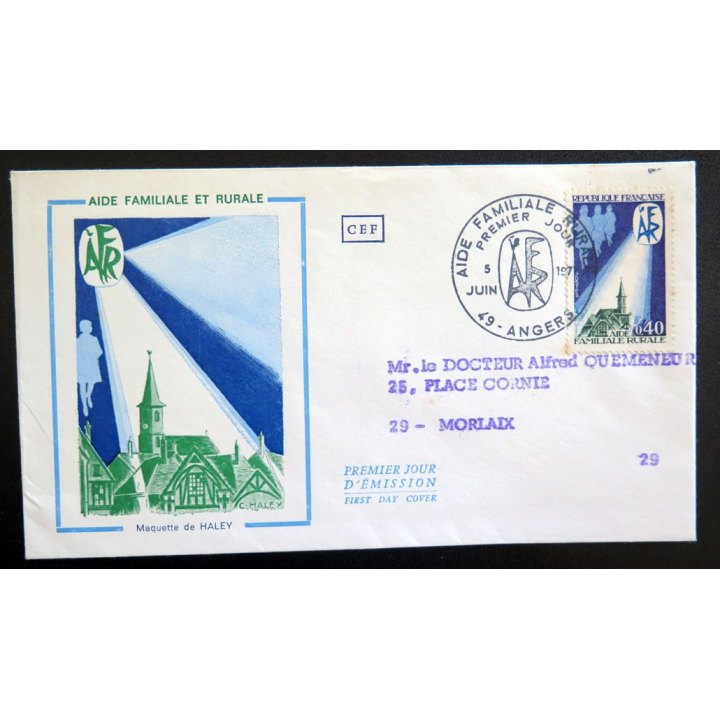Enveloppe 1° Jour 5 juin 1971 Angers Aide familiale et rurale