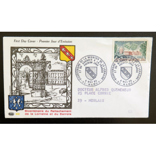 Enveloppe 1° Jour 8 mai 1966 Nancy Bicentenaire du Rattachement de la Lorraine et du Barrois