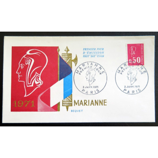 Enveloppe de 1° jour 2 janvier 1971 Paris sur la Marianne
