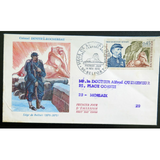 Enveloppe de 1° jour 14 novembre 1970 Colonel Denfert Rochereau