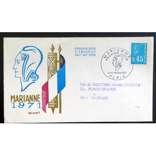 Enveloppe de 1° jour 2 janvier 1971 Paris sur la Marianne