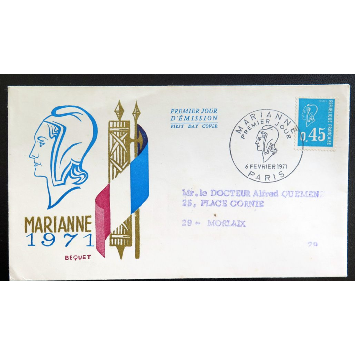 Enveloppe de 1° jour 2 janvier 1971 Paris sur la Marianne