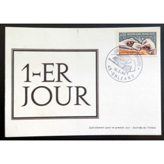 Carte 1° Jour 19 mars 1966 Orléans pour la journée du timbre