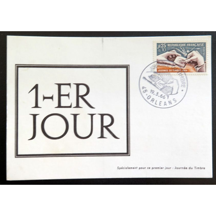 Carte 1° Jour 19 mars 1966 Orléans pour la journée du timbre