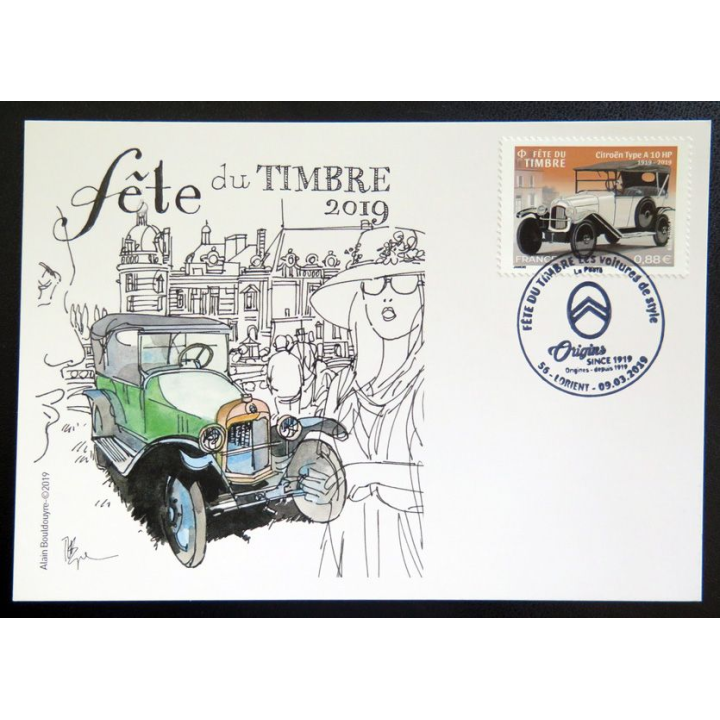 Carte 1° Jour de la fête du timbre des voitures de style 09 mars 2019 Lorient