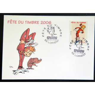 Carte 1° Jour de la fête du timbre 25 février 2006 Lorient sur Spirou