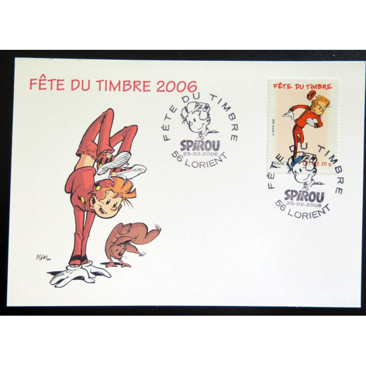Carte 1° Jour de la fête du timbre 25 février 2006 Lorient sur Spirou