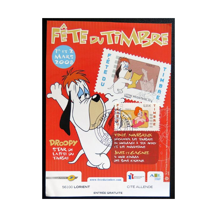 Carte 1° Jour de la fête du timbre 1°  et 2 mars 2008 à Lorient timbre Red