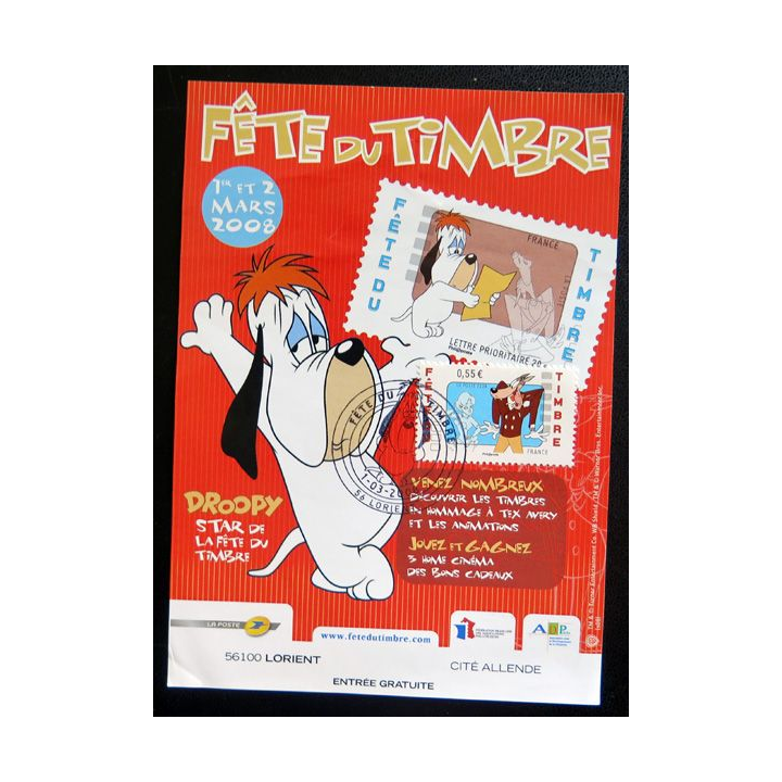 Carte 1° Jour de la fête du timbre 1°  et 2 mars 2008 à Lorient timbre Le loup