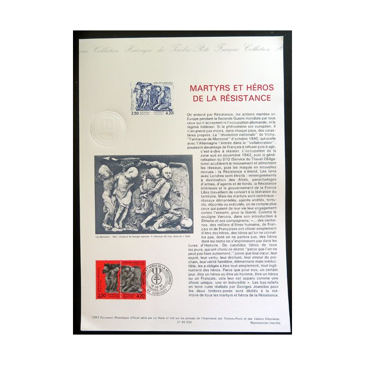Document philatélique officiel la poste Martyrs et Héros de la Résistance