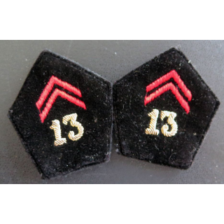 13° RG : paire de soutache (insigne de col) du 13° Régiment du génie en cannetille