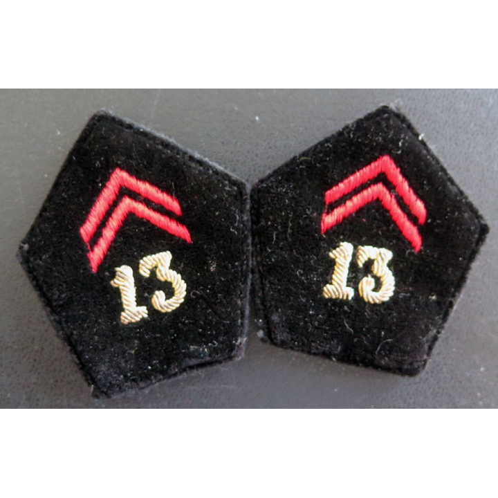 13° RG : paire de soutache (insigne de col) du 13° Régiment du génie en cannetille