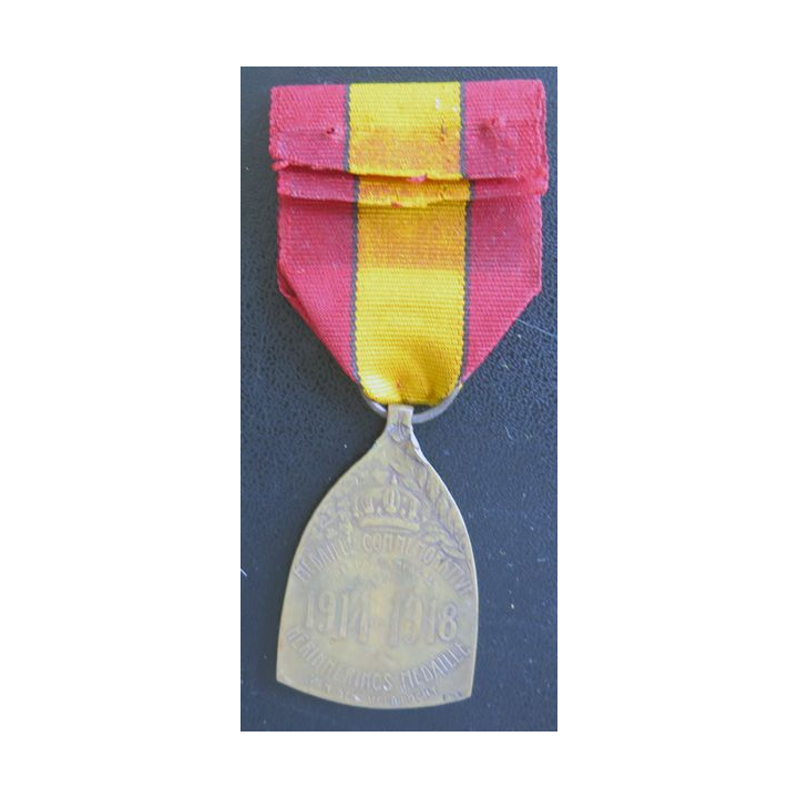 BELGIQUE : médaille commémorative de la 1° guerre mondiale 1914-1918 en bronze (L290)