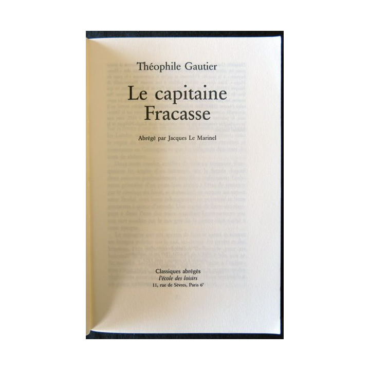 Le Capitaine Fracasse Classiques abrégés de Théophile Gautier aux Editions L'Ecole de Loisirs