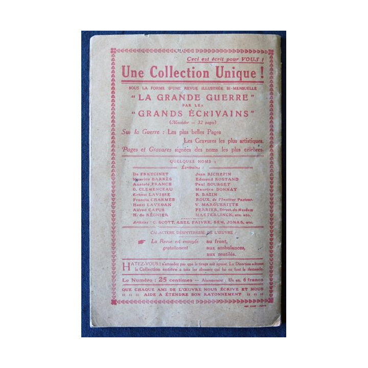 La grande guerre par les grands écrivains N° 18 du  5 octobre 1915 édité par Messidor revue bi-mensuelle illustrée