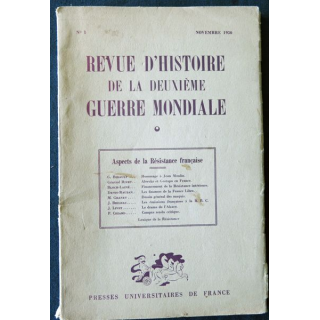 Revue d'histoire de la 2° guerre mondiale N°1 novembre 1950 aux Editions Presses Universitaires de France