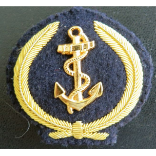 MARINE : insigne de casquette de la marine (officier marinier) en cannetille avec ancre en métal doré de largeur 6 cm