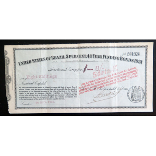Obligation consolidée du Brésil 5 % 40 ans 1931 série F de 8 shillings