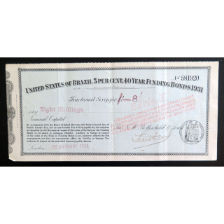 Obligation consolidée du Brésil 5 % 40 ans 1931 série F de 8 shillings