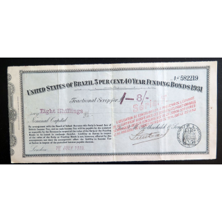Obligation consolidée du Brésil 5 % 40 ans 1931 série F de 8 shillings