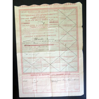 Obligation à lots provisoire nominative du Canal interocéanique de Panama n° 5293