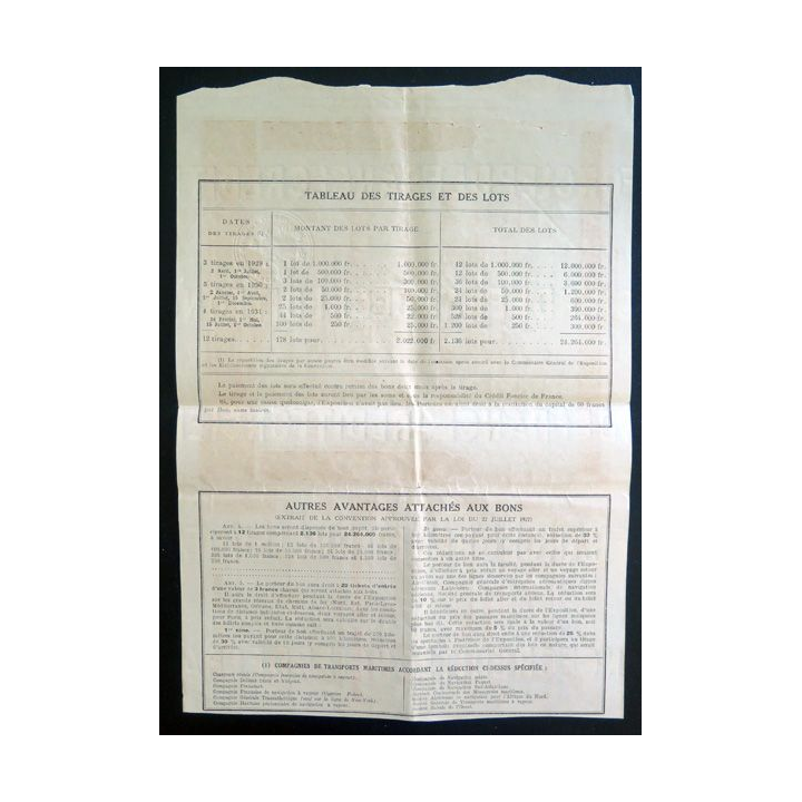 Bon à Lot de 60 francs exposition coloniale internationale 1931 10° Série