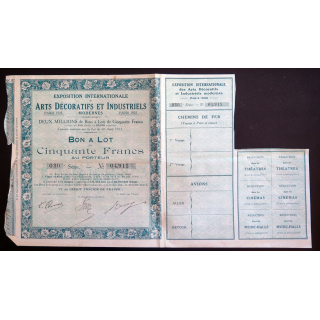 Bon à Lot de 50 francs exposition Internationale arts décoratifs et Industriels 1923 30° Série