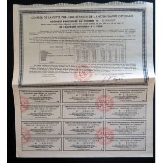 Obligation du conseil de la dette publique répartie de l'ancien empire ottoman de 500 francs 1909