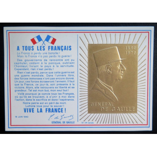 Carte de 1° jour du comité national du mémorial du Général de Gaulle (Effigie en or)