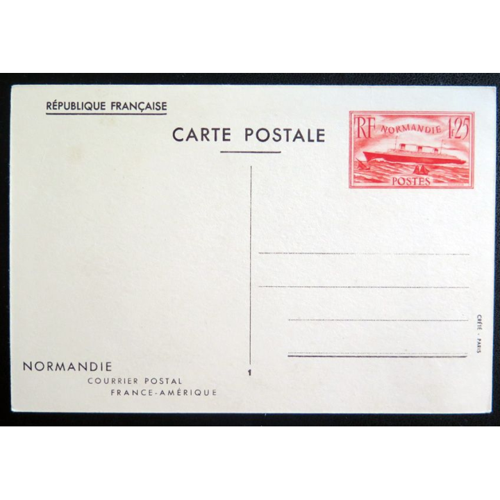 Carte Postale Le Normandie avec timbre imprimé au dos