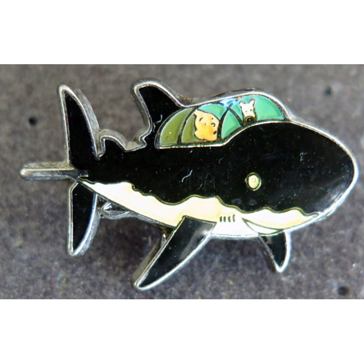 Pin's Tintin dans sous marin requin Coinderoux 3 cm