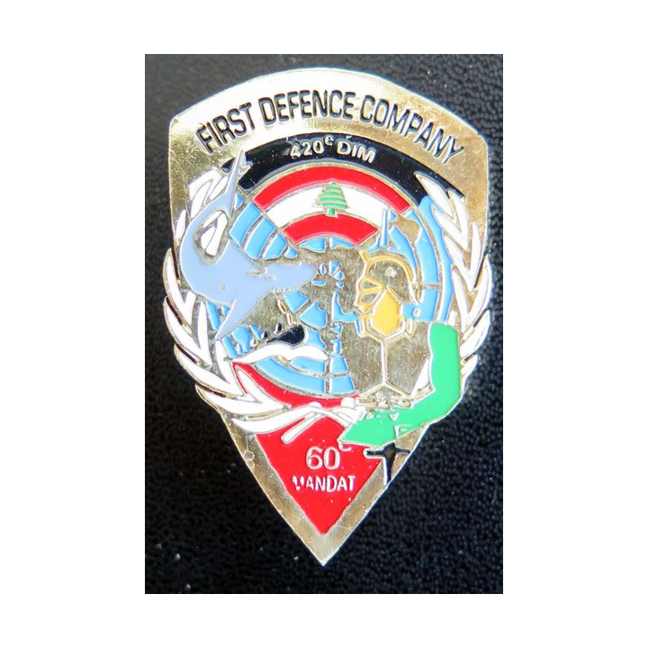 1° RG : insigne métallique de la 1° compagnie défense du 1° régiment du génie de fabrication locale numéroté n° 14