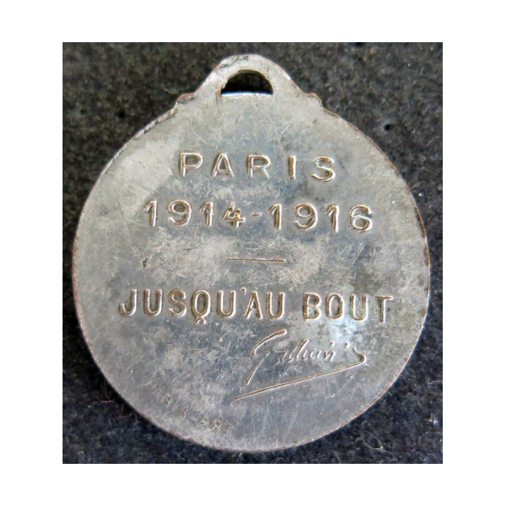 médaille du général Galliéni au dos Paris 1914-1916 jusqu'au bout en métal argenté