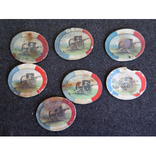 Lot de 7 insignes cartonnés de la journée du canon de 75 1914