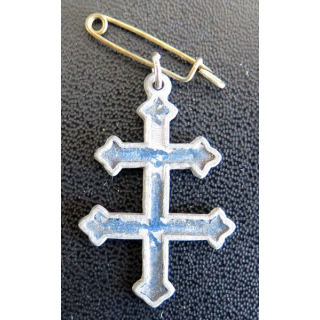 CROIX DE LORRAINE : insigne de la croix de Lorraine tréfilée de la Libération 1945 peinte en bleu 