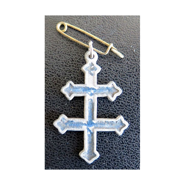 CROIX DE LORRAINE : insigne de la croix de Lorraine tréfilée de la Libération 1945 peinte en bleu 