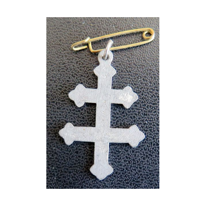 CROIX DE LORRAINE : insigne de la croix de Lorraine tréfilée de la Libération 1945 peinte en bleu 