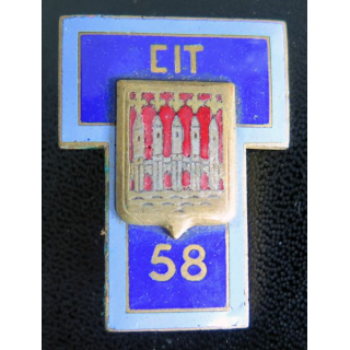 58° CIT : insigne du 58° centre d'instruction des transmissions en émail de fabrication Drago Paris attache à 2 boléros