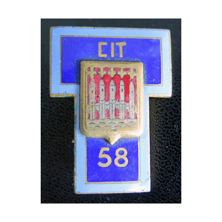 58° CIT : insigne du 58° centre d'instruction des transmissions en émail de fabrication Drago Paris attache à 2 boléros
