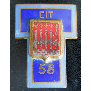 58° CIT : insigne du 58° centre d'instruction des transmissions en émail de fabrication Drago Paris attache à 2 boléros