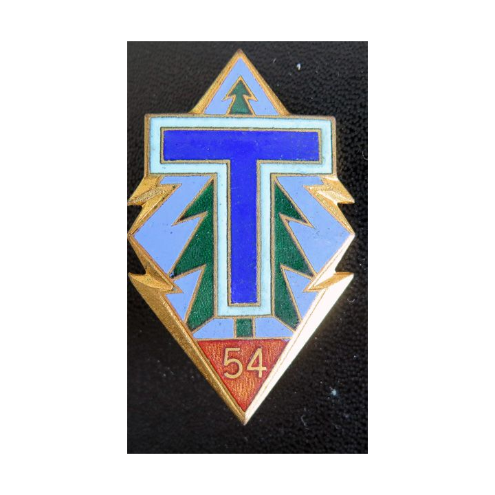 54° BT : insigne métallique du 54° bataillon de transmissions de fabrication Drago Paris en émail