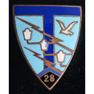 28° RT : insigne du 28° régiment de transmissions de fabrication Drago H. 208 en émail