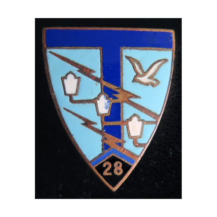 28° RT : insigne du 28° régiment de transmissions de fabrication Drago H. 208 en émail
