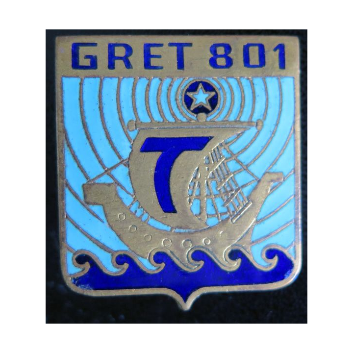 801° GRET : insigne du 801° groupe régional d’exploitation des transmissions Drago Paris G. 968 en émail