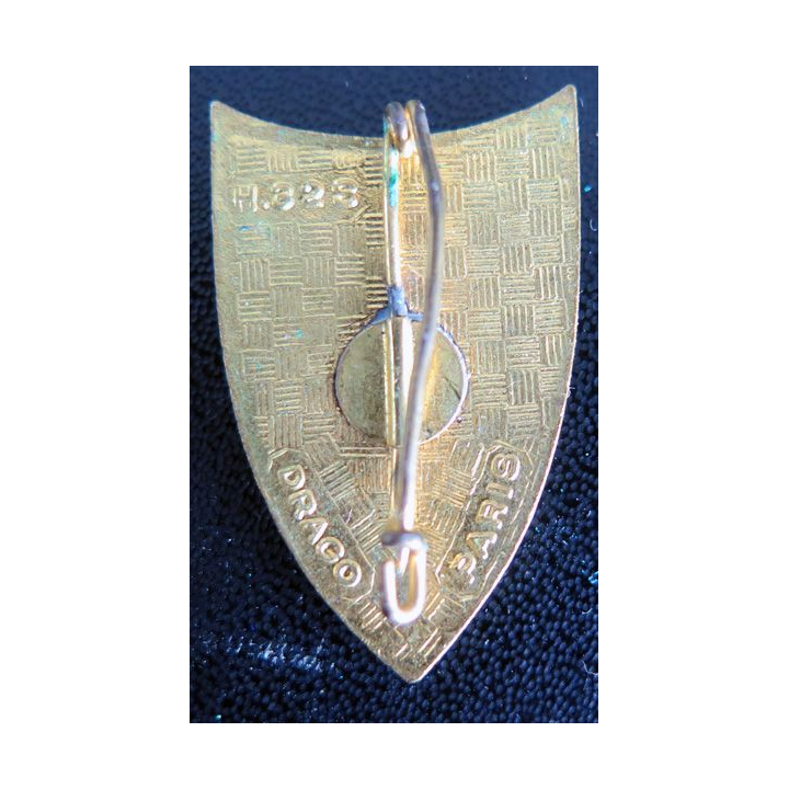 45° RT : insigne métallique du 45° régiment de transmissions de fabrication Drago Paris H. 328 en émail dos guilloché doré