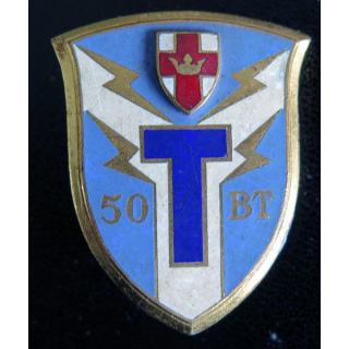 50° BT : insigne métallique du 50° bataillon de transmissions de fabrication Drago G. 842 en émail