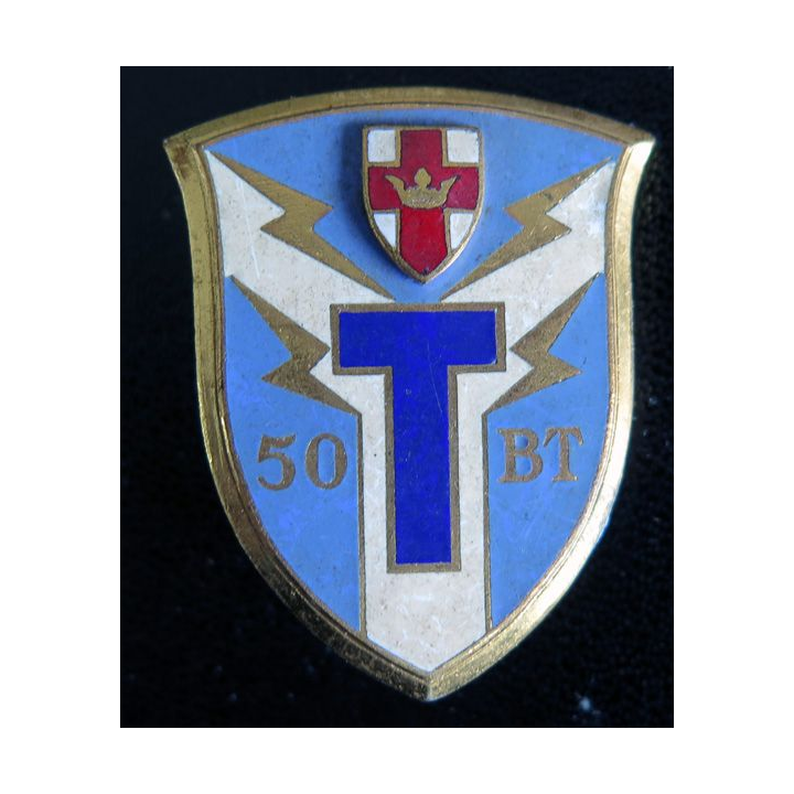 50° BT : insigne métallique du 50° bataillon de transmissions de fabrication Drago G. 842 en émail