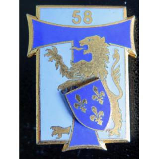 58° RT : insigne du 58° régiment des transmissions de fabrication Arthus Bertrand G. 1914 en émail
