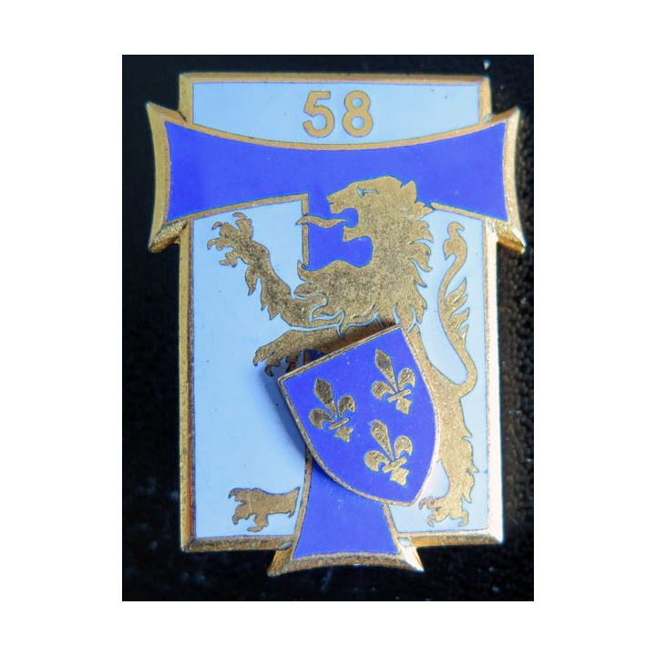 58° RT : insigne du 58° régiment des transmissions de fabrication Arthus Bertrand G. 1914 en émail