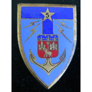 TRANS 5° RM : insigne des transmissions de la 5° région militaire Drago G. 1053 en émail